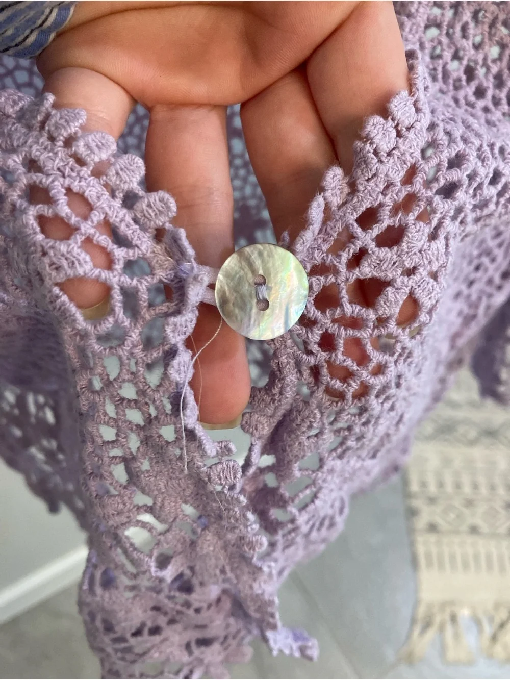Rabbit Rabbit Rabbit Designs Purple Daisy Lace Cotton Crochet Cardigan M - Picture 4 of 6